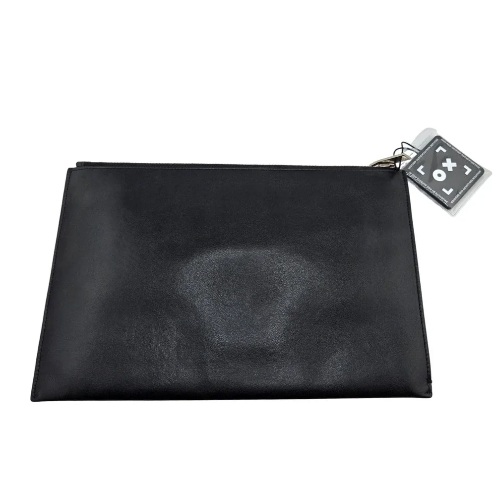 Saint Laurent Paris Black Leather Patch Clutch Glitter Diamond Pouch COA